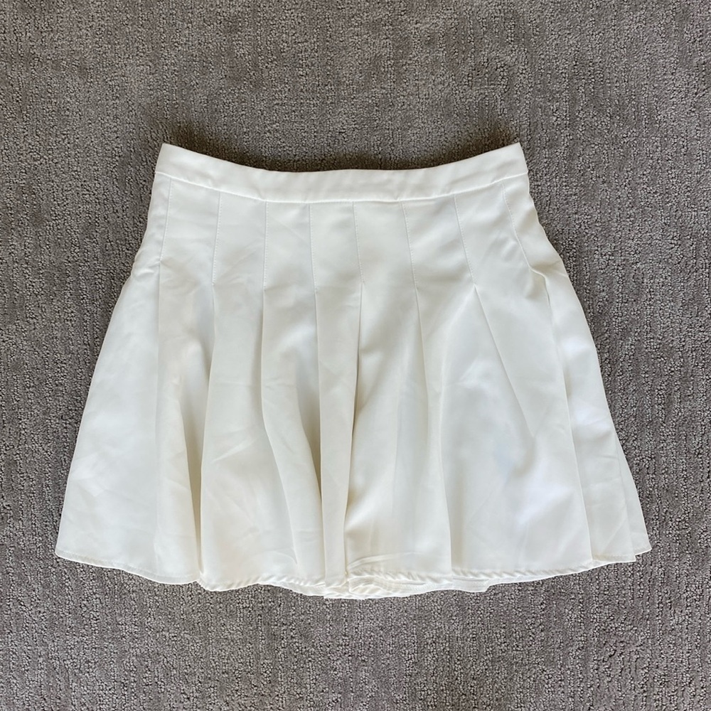 Princess Polly Cream Pleated Zip Up Back Mini Skirt
